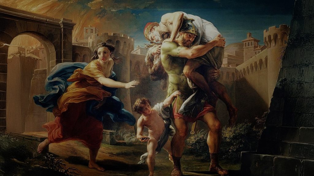 Aeneas carrying his father out of burning Troy